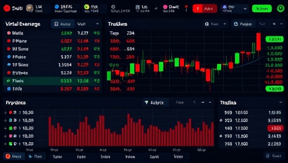 An interactive virtual stock market interface displaying stock prices, trading charts, and investment options, creating a dynamic and engaging trading experience within StockSim Bet.