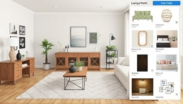 A virtual living room makeover scene with design mood boards, furniture samples, and digital decor inspirations, where clients receive personalized interior design recommendations, decor styling tips, and room layout suggestions from experienced designers, creating a cozy and inviting virtual design experience for home enthusiasts.