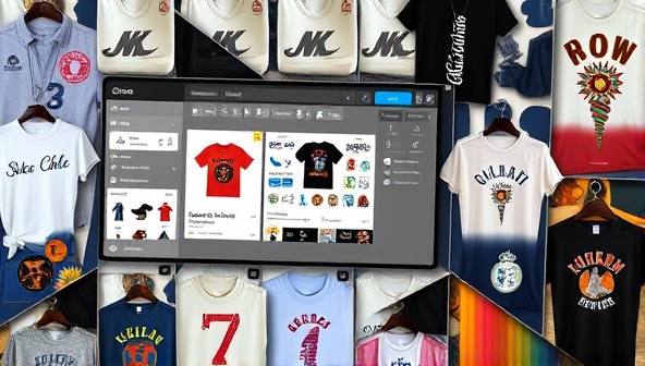 An online platform interface showing a user designing a custom product with various options and styles, surrounded by a diverse range of personalized merchandise, illustrating the creativity and customization available through the service.