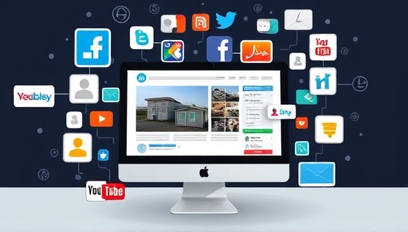 An engaging visual representation of a website design seamlessly embedded with social media feeds, interactive buttons, and real-time content updates, illustrating the seamless integration between web and social platforms for a dynamic and engaging online presence.