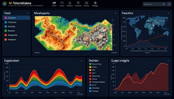An interactive dashboard displaying geological data layers, mineral deposit predictions, and exploration insights generated by the AI tool, illustrating the power of data-driven decision-making in mineral exploration.