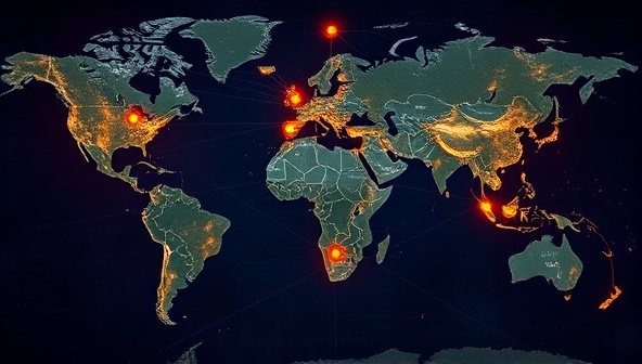An artistic rendering of a global map with interconnected nodes representing writers collaborating across borders, symbolizing creativity, unity, and diversity in writing.