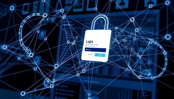 An intricate visualization of a blockchain network overlaid on a computer screen displaying a website login page, with secure blockchain nodes encrypting user identity information and ensuring decentralized verification, symbolizing the fusion of blockchain and web security.