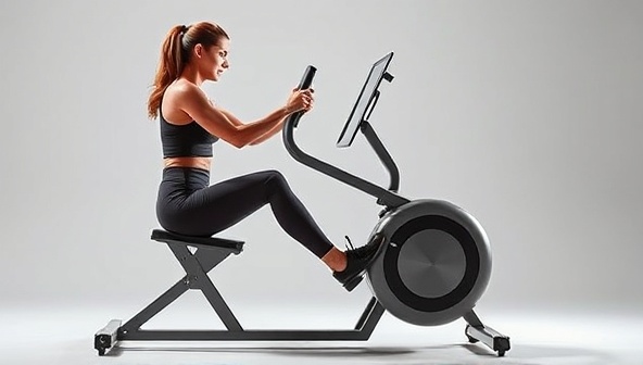 A dynamic image of a person using a custom-designed fitness machine, showcasing a sleek and innovative workout equipment concept with adjustable features and modern design elements, embodying personalization and performance in fitness gear.