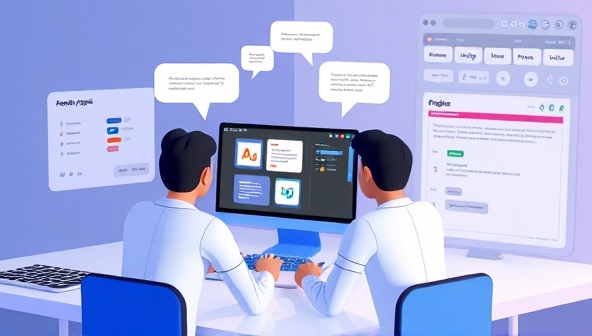 An engaging visual representation of virtual avatars collaborating in a digital workspace, editing website designs together in real-time, with chat bubbles, design tools, and project timelines displayed around them, capturing the essence of remote collaboration in web design through CollabWeb's platform.