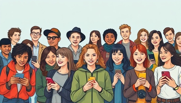 An artistic depiction of a diverse group of micro-influencers representing various niche markets, each engaging with their unique audience and showcasing authentic content, symbolizing the specialized and targeted approach of NicheWave Influencers in the influencer marketing landscape.