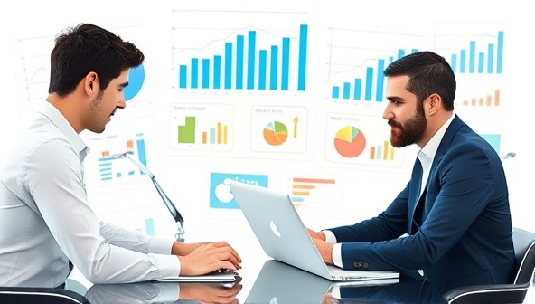 An image of a professional individual with a laptop, conducting a virtual CFO session with a small business owner, surrounded by financial charts and graphs, conveying expertise and strategic financial planning.