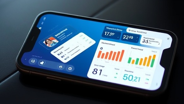 An AI-powered personal trainer interface on a smartphone screen, displaying workout recommendations, progress charts, and motivational messages tailored to the user's fitness goals and preferences, illustrating the cutting-edge technology and personalized coaching offered by AI Fit Trainer.