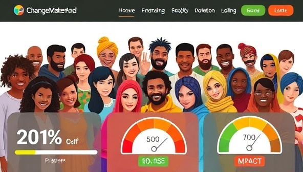 An inspiring visual of diverse changemakers from different backgrounds and cultures coming together on the crowdfunding platform, with progress bars, donation counters, and impact meters showcasing the collective support and positive change generated by the ChangeMakers Fund community, symbolizing unity and empowerment in social innovation and fundraising efforts, urging viewers to join the movement towards a better world.