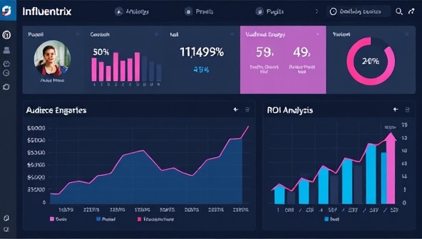 An analytics dashboard displaying influencer performance metrics, audience engagement trends, and ROI analysis, illustrating the comprehensive insights and data-driven approach offered by Influentrix Insights in optimizing influencer marketing strategies for businesses.