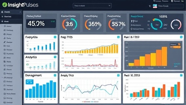 An intricate digital dashboard displaying real-time analytics, engagement metrics, and audience demographics, with colorful data visualizations and trend graphs, symbolizing the powerful insights and strategic advantages offered by InsightPulse's content analytics platform.