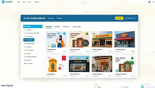 An engaging digital platform interface displaying diverse local businesses seeking funding, with a map background highlighting the community aspect of the investment platform.