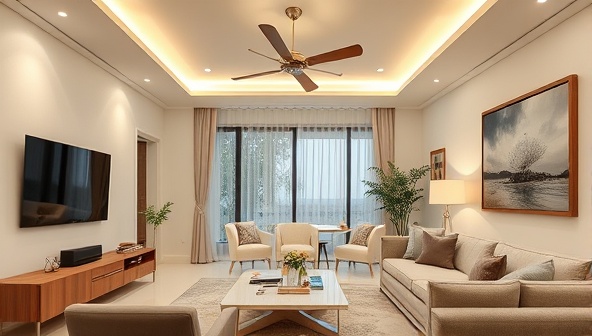 An elegantly renovated smart home interior with integrated voice-controlled devices, energy-efficient lighting, and automated climate control, showcasing the convenience and modernity of intelligent living spaces.