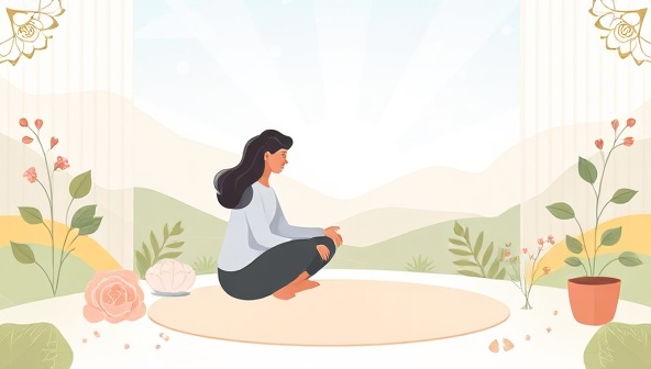 A serene digital illustration depicting a virtual coaching session, with a coach guiding a client through mindfulness exercises, surrounded by calming nature scenes and wellness symbols, conveying a sense of support and guidance in the wellness journey.