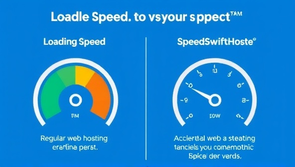 An infographic showcasing the loading speed comparison between a regular web hosting service and SpeedSwiftHost, with the latter significantly outperforming in speed and efficiency, symbolizing the accelerated performance and optimization benefits of the hosting service.