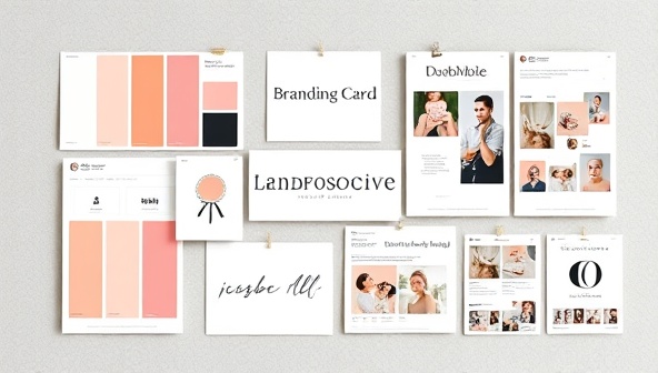 An elegant branding mood board with color swatches, logo sketches, website mockups, and social media visuals pinned on a virtual board, reflecting the creative and strategic approach of BrandMuse Consult in crafting unique brand identities.