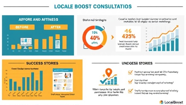 A visually appealing infographic displaying the impact of digital marketing strategies on local businesses, featuring before-and-after metrics, engaging visuals, and success stories, highlighting the benefits of Locale Boost consultations.