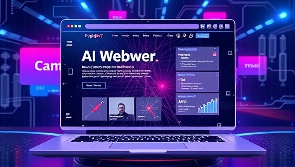 An artistic representation of a futuristic website interface morphing and adapting to different user interactions, showcasing the seamless integration of AI technology in web design.