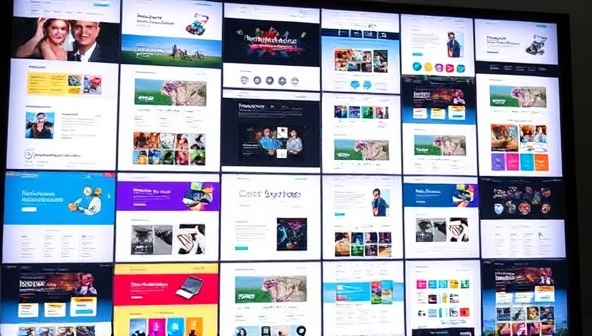 An array of colorful and diverse web design templates displayed on a digital screen, showcasing flexibility and creativity in design options.
