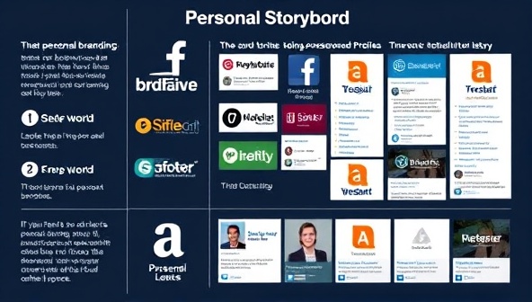 An engaging visual representation of a digital storyboard with diverse personal brand stories, logos, and social media profiles, illustrating the impact of effective personal branding strategies in creating a unique online presence.