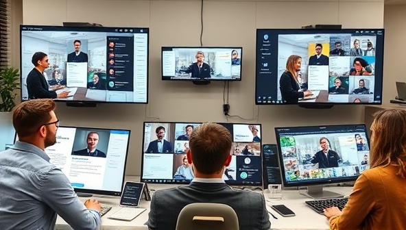 An interactive virtual career workshop scene featuring millennials engaging in group discussions, career planning exercises, and networking activities on digital screens, with a diverse array of professional tools and resources displayed, illustrating the dynamic and supportive environment of CareerCraft Studio's virtual career development workshops.