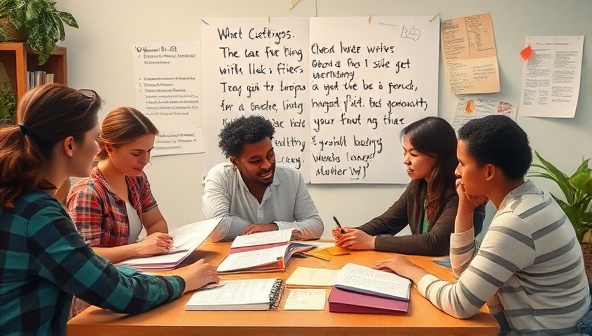 An inspiring visual of writers from diverse backgrounds collaborating on a digital platform, with a virtual writing workshop setting showing multiple authors editing a shared document, brainstorming ideas, and interacting in a creative space.