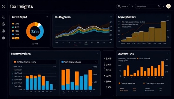 A sophisticated data analytics dashboard displaying tax insights, trends, and recommendations for businesses, with interactive visualizations and customized tax planning strategies, conveying a sense of precision and strategic tax optimization through advanced analytics.