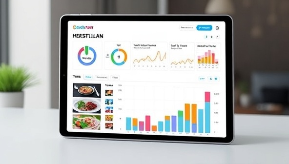 A digital interface displaying a personalized health plan dashboard with colorful charts, suggested meal options, and a fitness tracker, symbolizing individualized health guidance and data-driven insights.