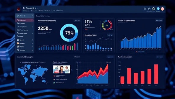 An AI-powered software interface displaying real-time data analytics, personalized content recommendations, and customer engagement metrics, illustrating the seamless integration of technology in content optimization.