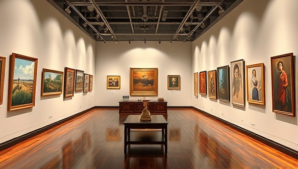 An immersive virtual gallery tour interface displaying a curated collection of artworks, with interactive navigation features, artist profiles, and purchase options, creating a digital art experience that mirrors the ambiance and sophistication of a traditional art gallery, inviting viewers to explore and acquire art online.