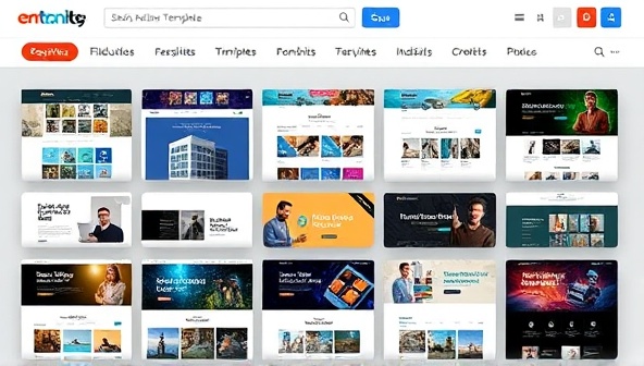 An online marketplace interface showcasing a diverse range of website templates categorized by industry, with vibrant visual previews and user-friendly navigation, illustrating the variety and quality of available designs.