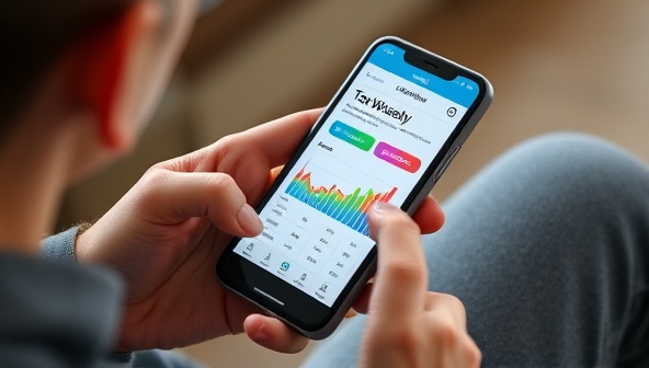 An individual using the TaxWisely app on a smartphone, with colorful graphs and charts indicating potential tax savings, creating a sense of empowerment and financial control for the user.