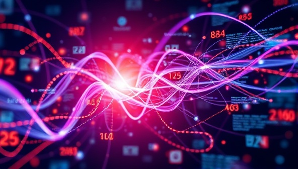 An abstract representation of data streams intertwining with personalized marketing messages, forming a dynamic and visually captivating visualization of PersonaPulse's innovative platform in action, illustrating the power of data-driven personalization for businesses.