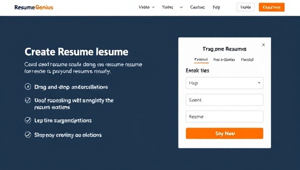 An interactive resume building interface on ResumeGenius, featuring a user-friendly design with drag-and-drop features, real-time suggestions, and customization options for creating professional resumes effortlessly.
