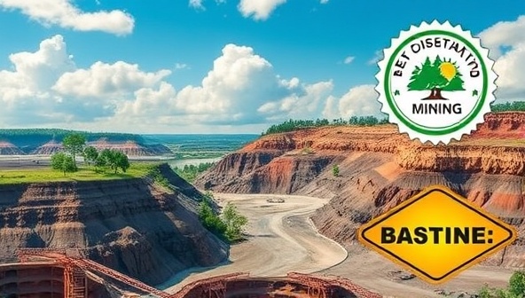 An impactful visual representation showcasing a mining site with eco-friendly practices such as reforestation, water recycling, and community engagement, symbolizing the essence of sustainable mining certification.