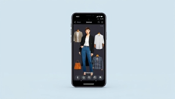 An interactive mobile app interface showcasing the AI-powered virtual fashion stylist, with virtual outfit suggestions displayed on a user's smartphone screen, creating a seamless and personalized shopping experience.
