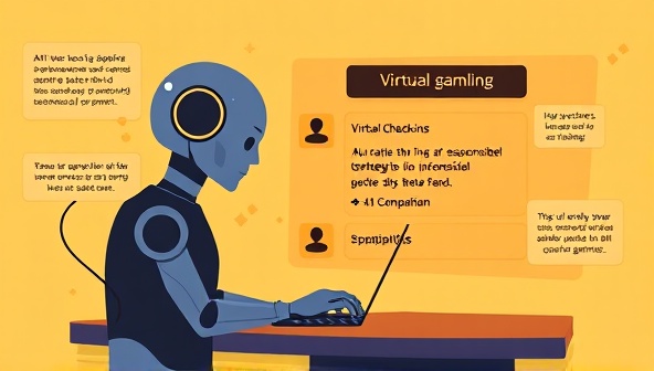 An empathetic and supportive illustration of an AI companion guiding a user through responsible gambling strategies and interventions, with virtual check-ins, progress tracking, and motivational messages displayed on a digital interface, promoting a mindful and supportive approach to gambling behavior management.