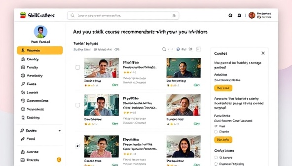 An online platform interface displaying personalized course recommendations for a user, with a variety of skill development options tailored to the individual's interests and goals, highlighting the customization and user-centric approach of SkillCrafters.