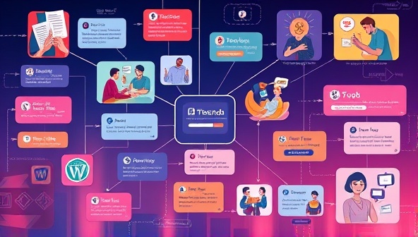 A visually striking digital storyboard with interconnected elements representing brand stories, accompanied by vibrant illustrations and engaging text snippets, illustrating the agency's ability to craft compelling narratives that captivate audiences.