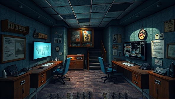 An intricate virtual escape room setting with hidden clues, puzzles, and interactive elements, showcasing a challenging and immersive gaming experience, with players collaborating online to solve mysteries and unlock new levels, creating an atmosphere of suspense and excitement.