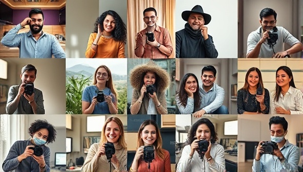 An engaging collage of diverse influencers creating content in various settings, showcasing authenticity and creativity in their promotional posts.