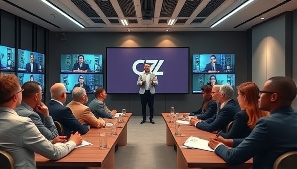 A virtual career development workshop setting with a speaker sharing insights on a topic, surrounded by virtual attendees engaging in discussions and taking notes, creating an immersive and educational environment.
