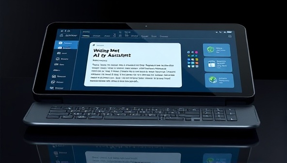 A sleek, futuristic interface of a digital device displaying the AI writing assistant in action, suggesting ease of use and cutting-edge technology.