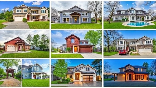 A collection of professionally edited property images showcasing diverse interior and exterior shots of homes, apartments, and commercial spaces, highlighting the quality and attention to detail offered by SnapSpace photographers.