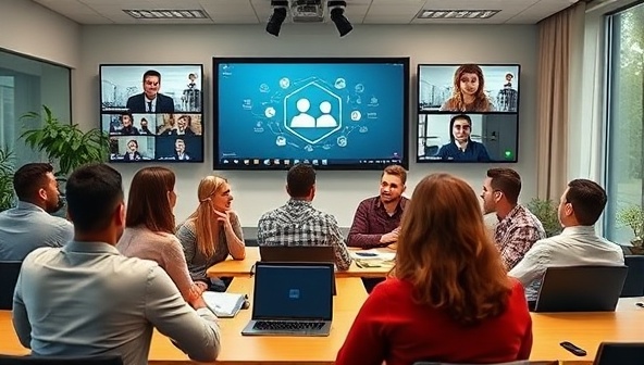 An engaging online classroom setting with diverse participants attending a virtual digital marketing bootcamp session, interacting with instructors and engaging in group discussions, symbolizing learning and growth in digital marketing skills.