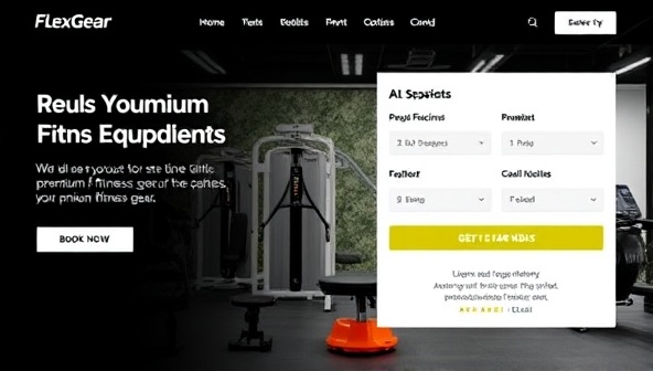 A digital storefront showcasing a variety of fitness equipment, workout machines, and accessories available for rent, with a seamless online booking system and delivery options, providing users with a convenient and hassle-free experience to access premium fitness gear through FlexGear Rentals.