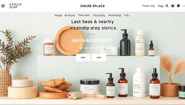 An online marketplace interface showcasing a variety of locally crafted beauty products, including handmade soaps, organic skincare items, and artisanal makeup products, presented in a visually appealing and community-focused platform.