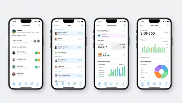 An interactive app interface mockup showcasing different features of PropManage Connect, including tenant messaging, maintenance request tracking, financial reports, and property analytics, illustrating the convenience and efficiency of remote property management through the app.