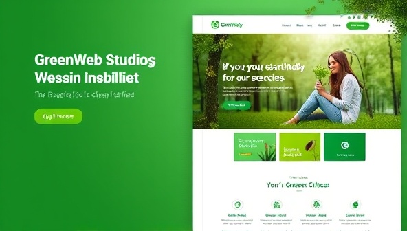 A visually striking representation of GreenWeb Studio's commitment to sustainability, featuring a website layout with nature-inspired elements, green color schemes, and eco-friendly icons, conveying a harmonious blend of design and environmental consciousness.