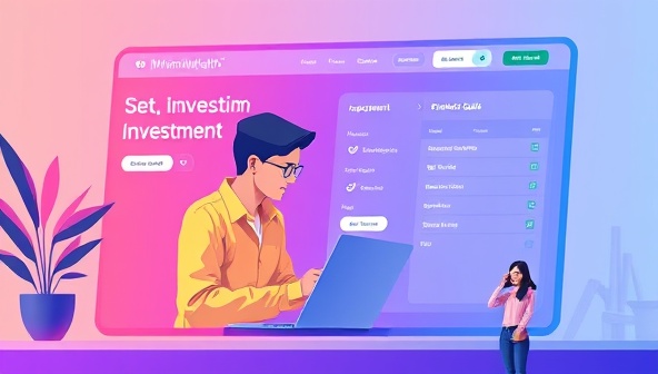 A dynamic digital interface showing a millennial user interacting with the MillennialWealth platform, exploring investment opportunities and setting financial goals, with vibrant visuals and user-friendly design elements, reflecting the modern and innovative approach of the business.